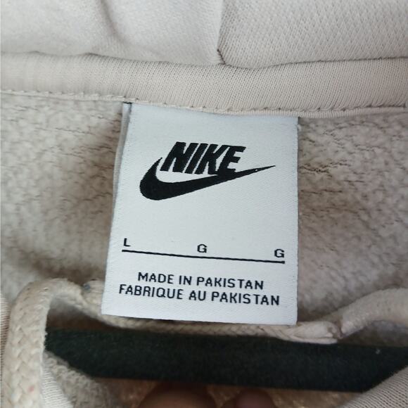 Nike SZ L Beige Center Swoosh Fleece Hooded Sweatshirt Made Pakastan 2010s Tag - Picture 4 of 6